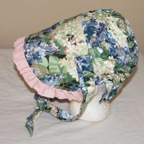 Vintage J Peterman The Bayley Bonnet Co Pink Blue Floral Pioneer Prairie Birth-T - Picture 1 of 6